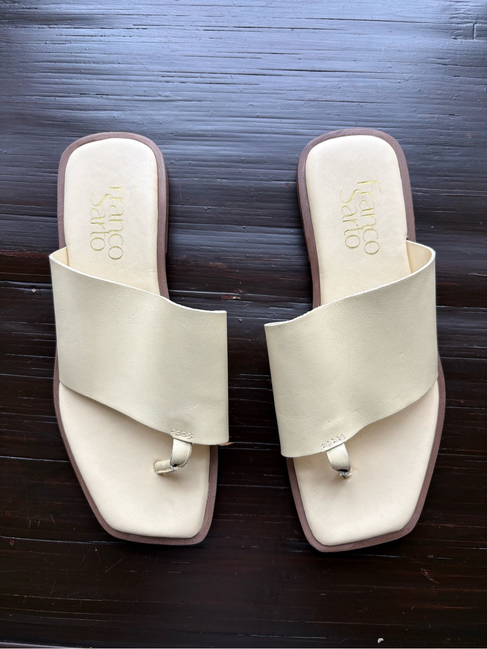 FRANCO SARTO Merci Leather Cream Slide Sandal with toe thong size 5